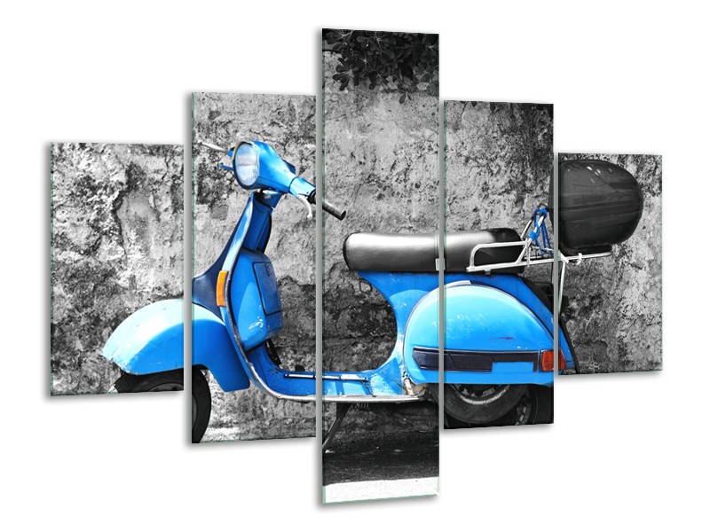 Canvas Schilderij Scooter, Motor | Grijs, Blauw | 100x70cm 5Luik