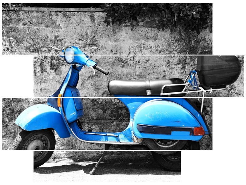 Canvas Schilderij Scooter, Motor | Grijs, Blauw | 115x85cm 4Luik