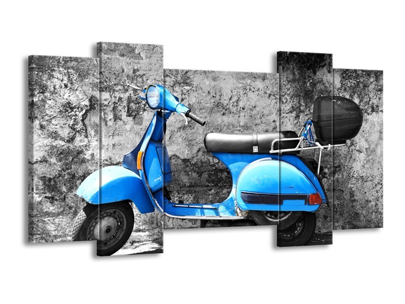 Glasschilderij Scooter, Motor | Grijs, Blauw | 120x65cm 5Luik