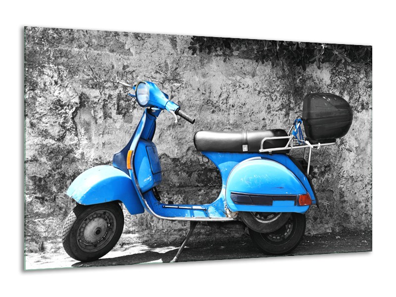 Glasschilderij Scooter, Motor | Grijs, Blauw | 120x70cm 1Luik