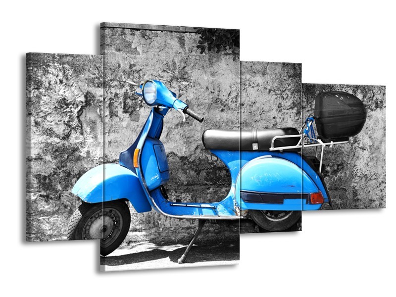 Glasschilderij Scooter, Motor | Grijs, Blauw | 120x75cm 4Luik