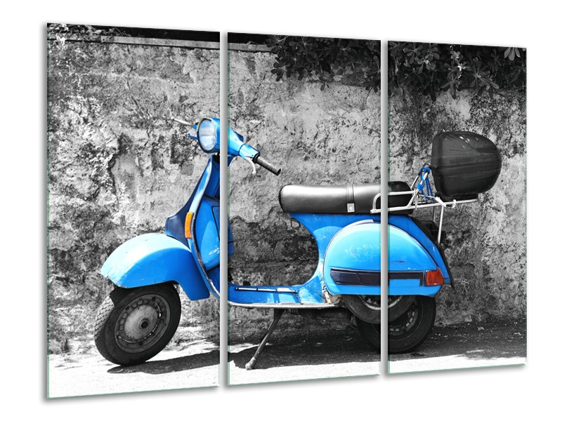 Canvas Schilderij Scooter, Motor | Grijs, Blauw | 120x80cm 3Luik