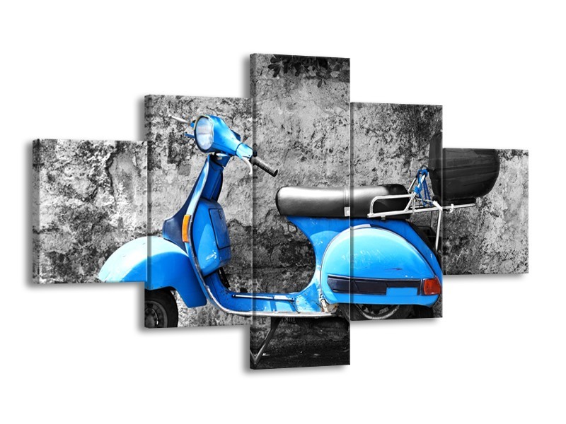 Canvas Schilderij Scooter, Motor | Grijs, Blauw | 125x70cm 5Luik