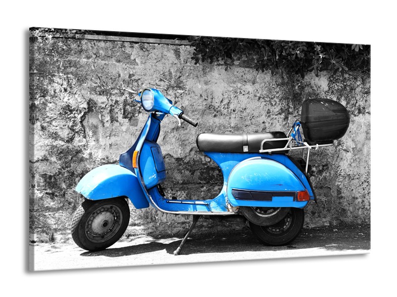 Canvas Schilderij Scooter, Motor | Grijs, Blauw | 140x90cm 1Luik