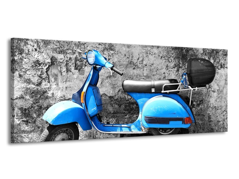Canvas Schilderij Scooter, Motor | Grijs, Blauw | 145x58cm 1Luik