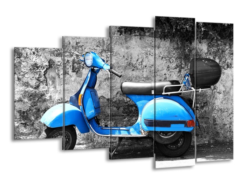 Canvas Schilderij Scooter, Motor | Grijs, Blauw | 150x100cm 5Luik