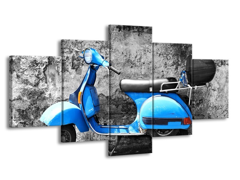 Glasschilderij Scooter, Motor | Grijs, Blauw | 150x80cm 5Luik