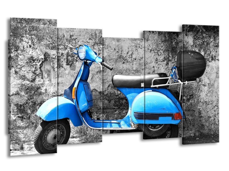 Canvas Schilderij Scooter, Motor | Grijs, Blauw | 150x80cm 5Luik