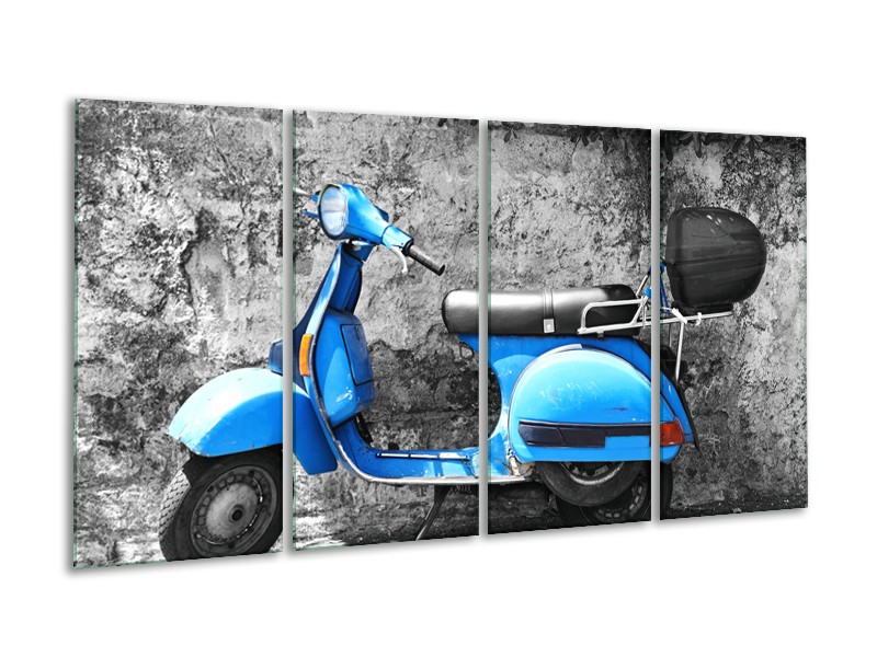 Glasschilderij Scooter, Motor | Grijs, Blauw | 160x80cm 4Luik