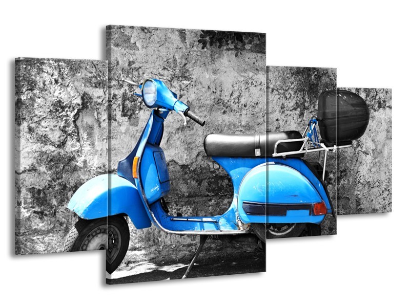 Canvas Schilderij Scooter, Motor | Grijs, Blauw | 160x90cm 4Luik