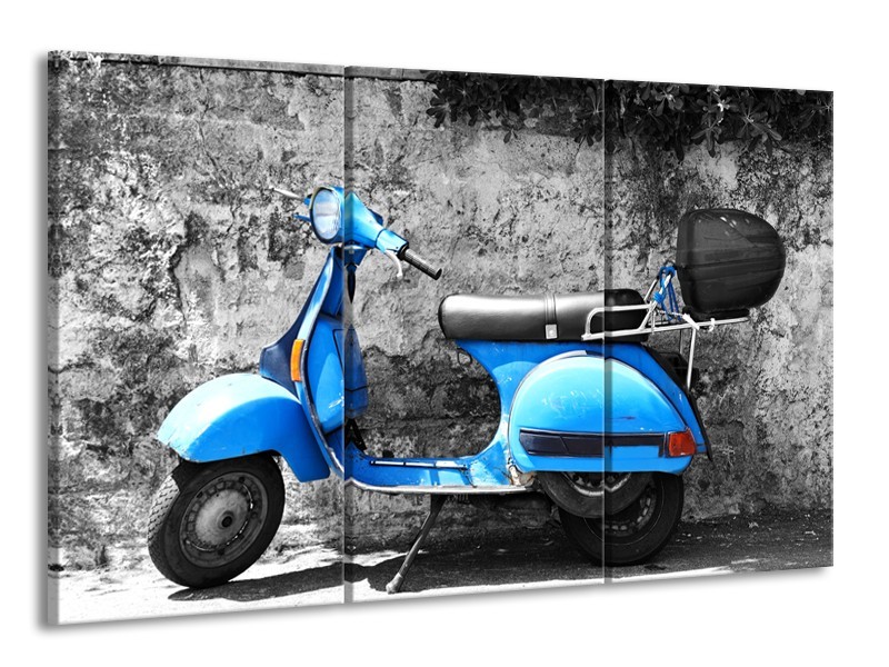 Glasschilderij Scooter, Motor | Grijs, Blauw | 165x100cm 3Luik