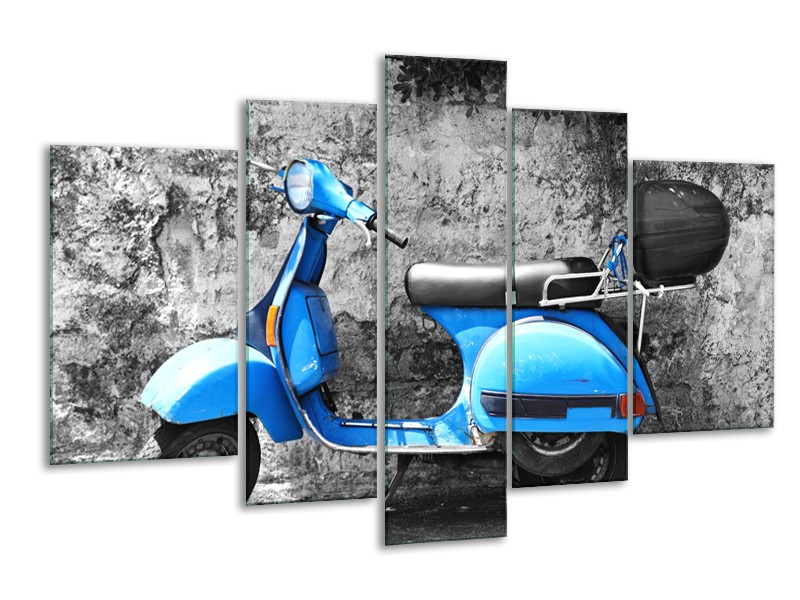 Glasschilderij Scooter, Motor | Grijs, Blauw | 170x100cm 5Luik
