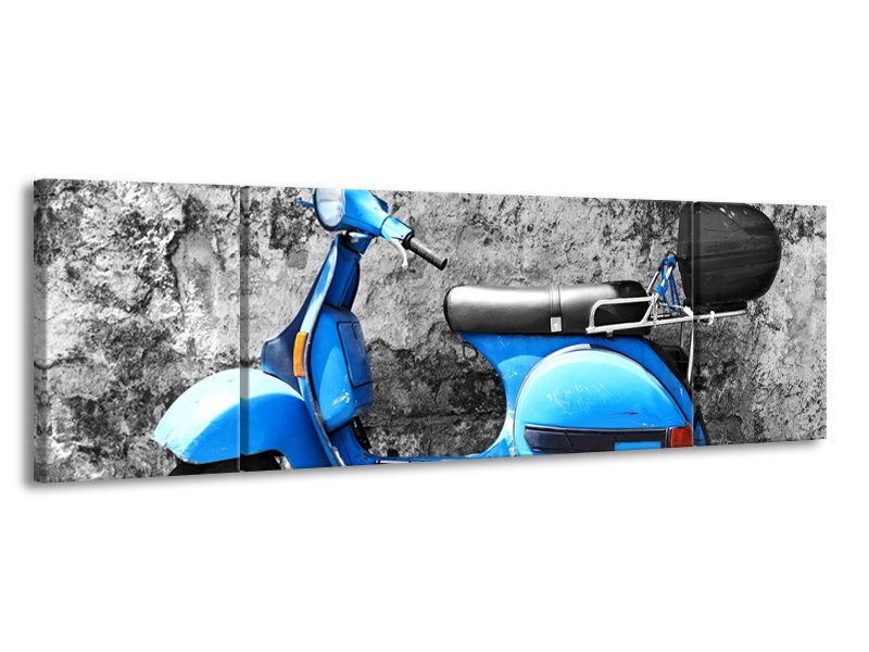 Glasschilderij Scooter, Motor | Grijs, Blauw | 170x50cm 3Luik