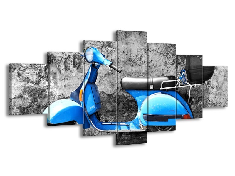 Canvas Schilderij Scooter, Motor | Grijs, Blauw | 210x100cm 7Luik