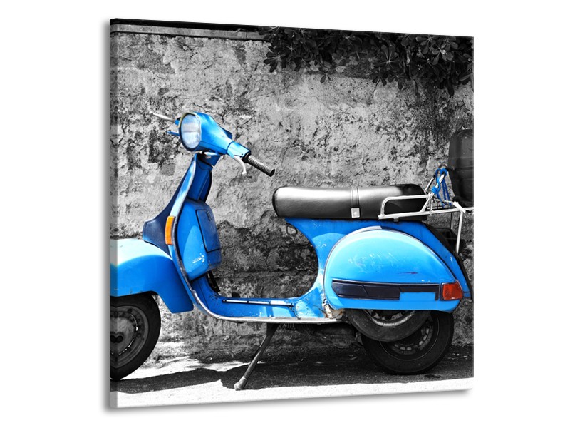 Glasschilderij Scooter, Motor | Grijs, Blauw | 50x50cm 1Luik