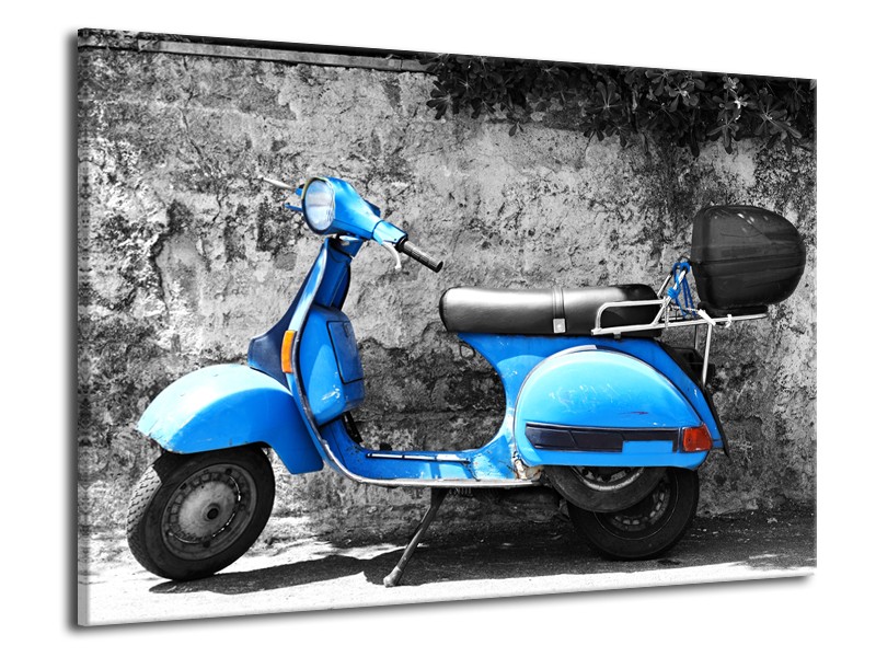 Glasschilderij Scooter, Motor | Grijs, Blauw | 70x50cm 1Luik