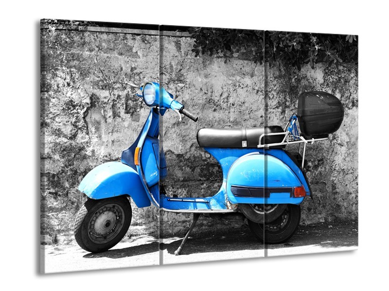 Canvas Schilderij Scooter, Motor | Grijs, Blauw | 60x90cm 3Luik