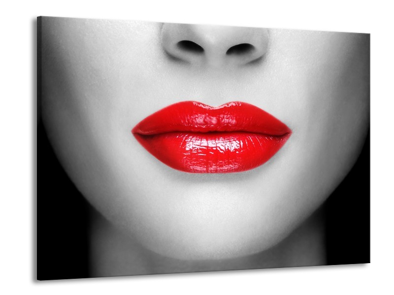 Glasschilderij Lippen, Vrouw | Grijs, Rood | 100x70cm 1Luik
