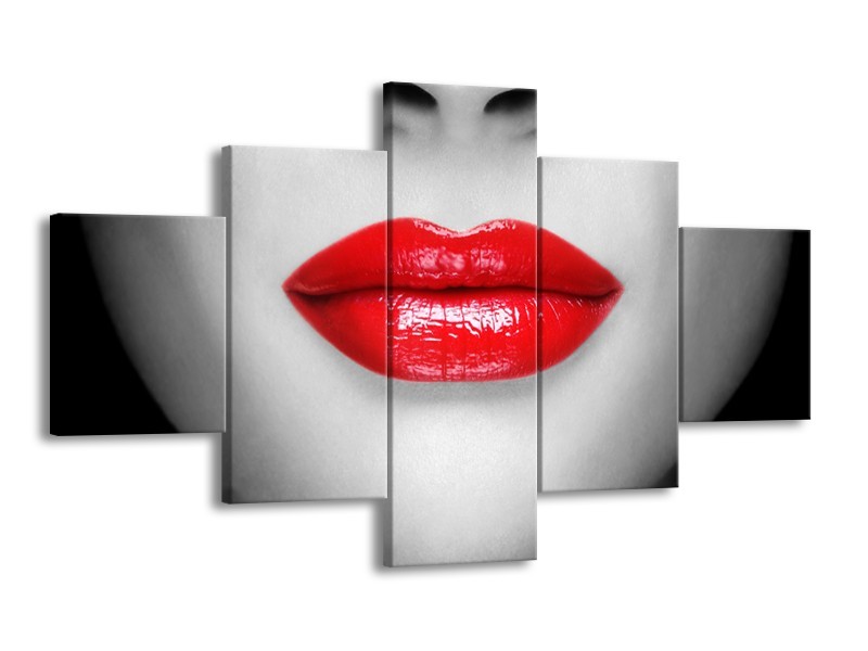 Glasschilderij Lippen, Vrouw | Grijs, Rood | 125x70cm 5Luik