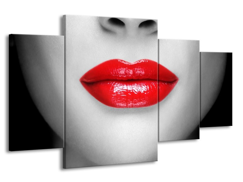 Glasschilderij Lippen, Vrouw | Grijs, Rood | 160x90cm 4Luik