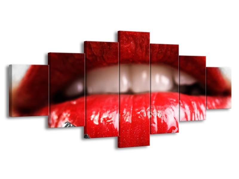 Glasschilderij Lippen, Vrouw | Grijs, Rood | 210x100cm 7Luik