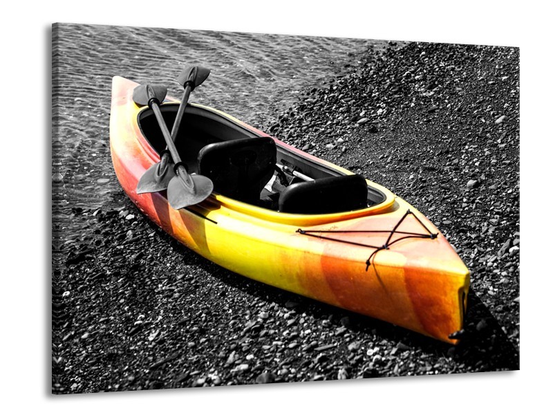 Glasschilderij Kayak, Sport | Grijs, Geel, Oranje | 100x70cm 1Luik
