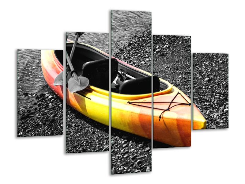 Glasschilderij Kayak, Sport | Grijs, Geel, Oranje | 100x70cm 5Luik