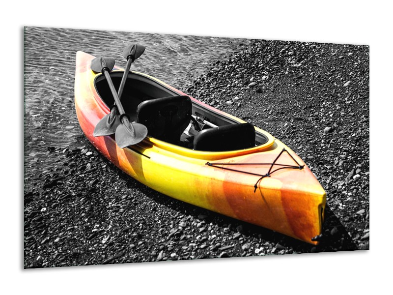 Glasschilderij Kayak, Sport | Grijs, Geel, Oranje | 120x70cm 1Luik