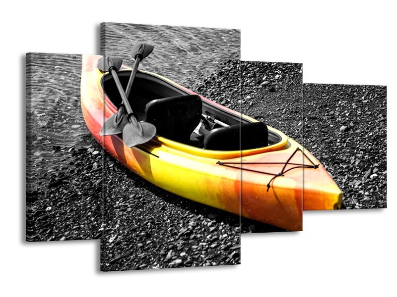 Glasschilderij Kayak, Sport | Grijs, Geel, Oranje | 120x75cm 4Luik