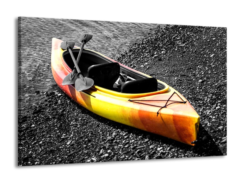 Glasschilderij Kayak, Sport | Grijs, Geel, Oranje | 140x90cm 1Luik