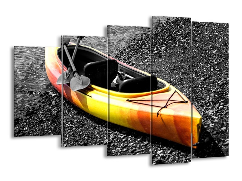 Glasschilderij Kayak, Sport | Grijs, Geel, Oranje | 150x100cm 5Luik