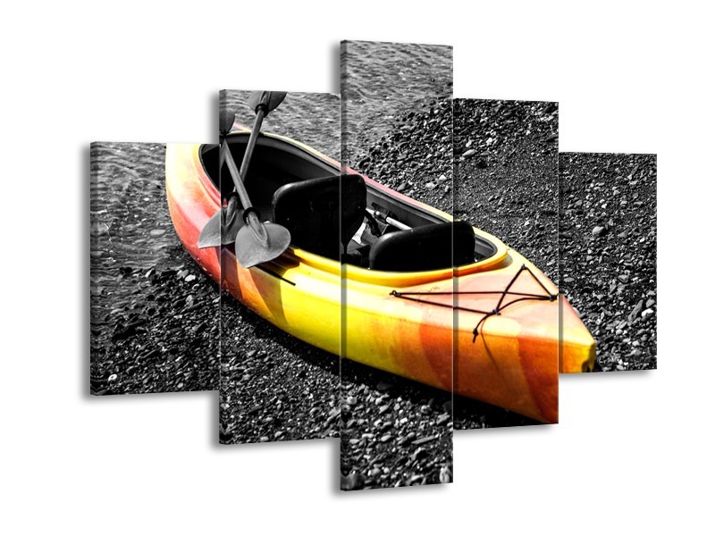 Glasschilderij Kayak, Sport | Grijs, Geel, Oranje | 150x105cm 5Luik