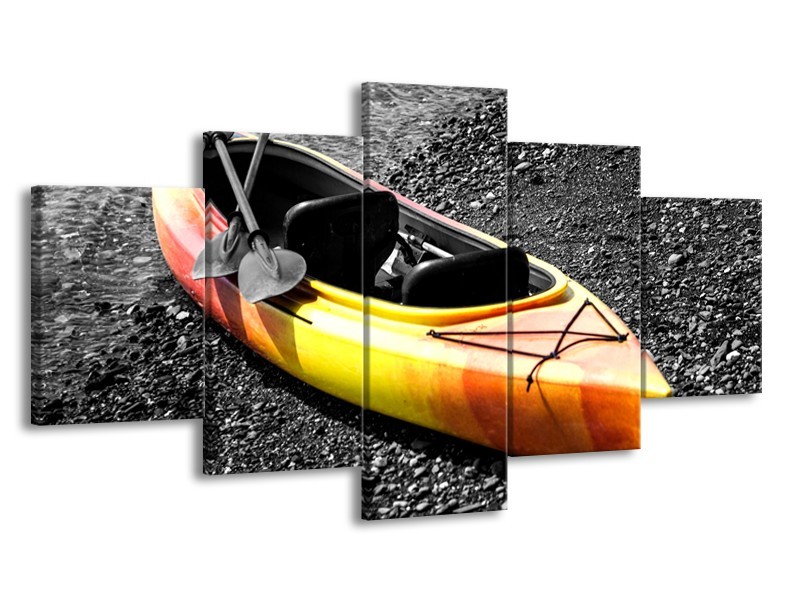 Canvas Schilderij Boot, Sport | Grijs, Geel, Oranje | 150x80cm 5Luik