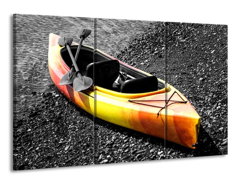 Glasschilderij Kayak, Sport | Grijs, Geel, Oranje | 165x100cm 3Luik