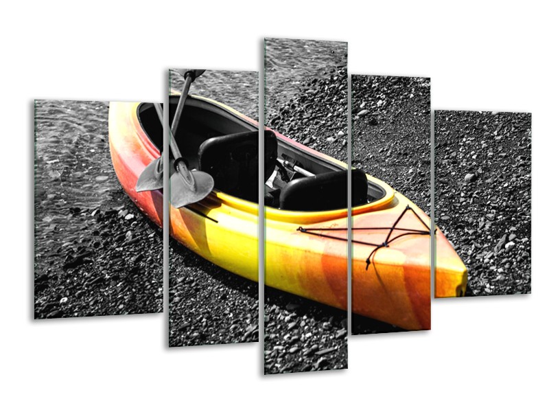 Glasschilderij Kayak, Sport | Grijs, Geel, Oranje | 170x100cm 5Luik