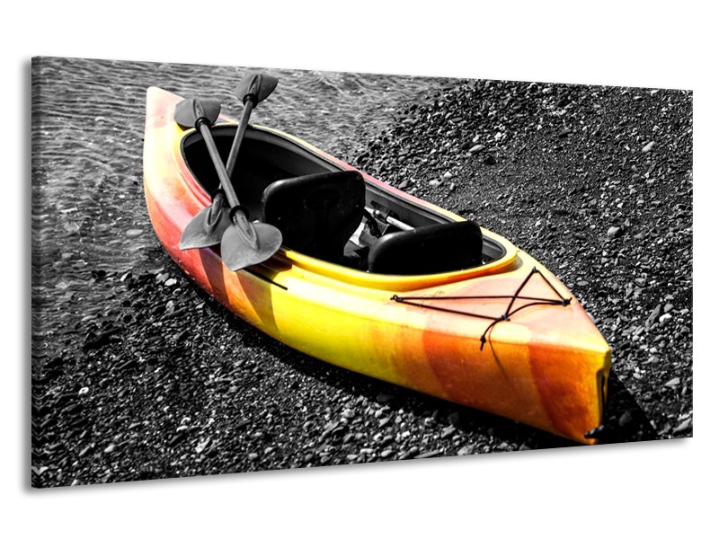 Canvas Schilderij Boot, Sport | Grijs, Geel, Oranje | 190x100cm 1Luik