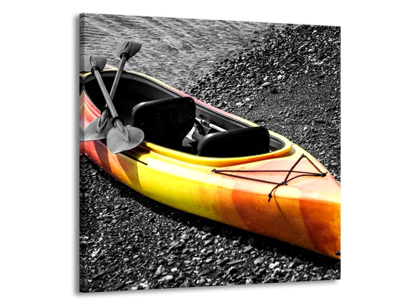 Glasschilderij Kayak, Sport | Grijs, Geel, Oranje | 50x50cm 1Luik