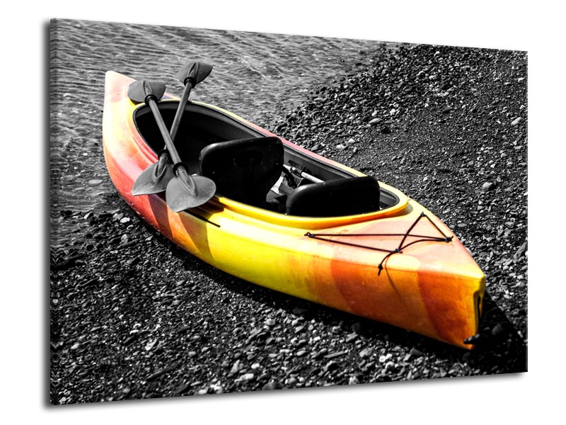 Glasschilderij Kayak, Sport | Grijs, Geel, Oranje | 70x50cm 1Luik