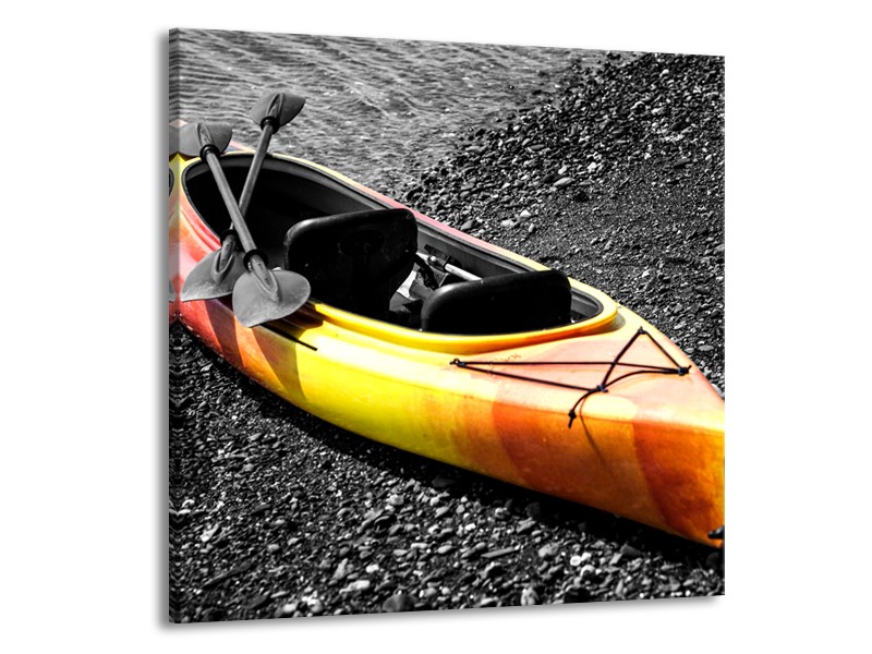 Glasschilderij Kayak, Sport | Grijs, Geel, Oranje | 70x70cm 1Luik