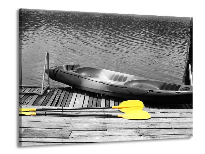 Canvas Schilderij Boot, Water | Zwart, Wit, Geel | 100x70cm 1Luik