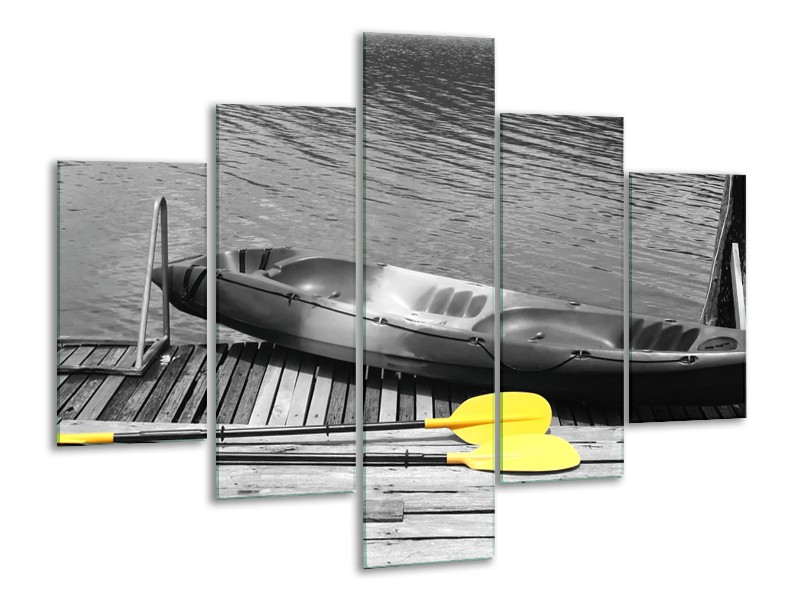 Canvas Schilderij Boot, Water | Zwart, Wit, Geel | 100x70cm 5Luik
