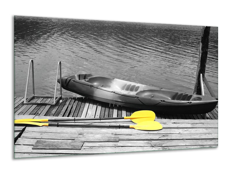 Canvas Schilderij Boot, Water | Zwart, Wit, Geel | 120x70cm 1Luik