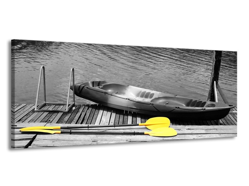 Canvas Schilderij Boot, Water | Zwart, Wit, Geel | 145x58cm 1Luik