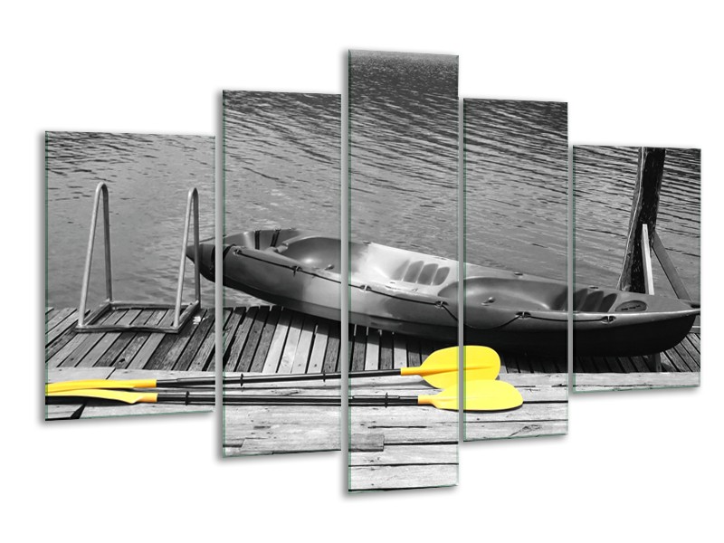 Canvas Schilderij Boot, Water | Zwart, Wit, Geel | 170x100cm 5Luik