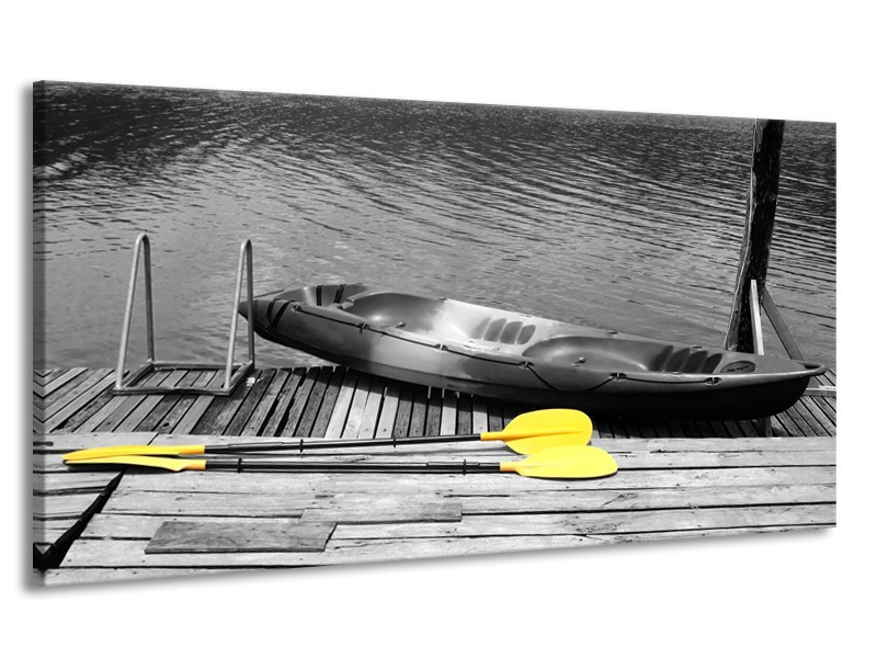 Canvas Schilderij Boot, Water | Zwart, Wit, Geel | 170x90cm 1Luik