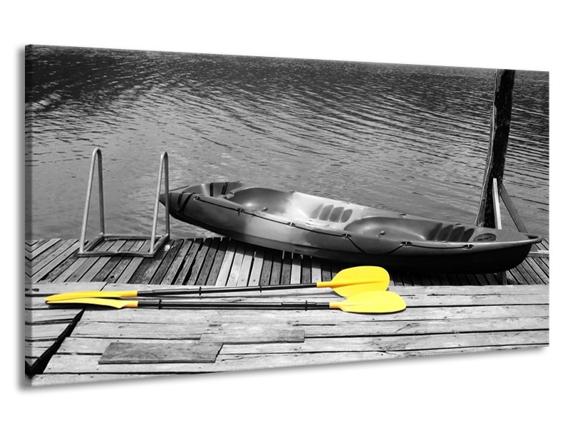 Canvas Schilderij Boot, Water | Zwart, Wit, Geel | 190x100cm 1Luik