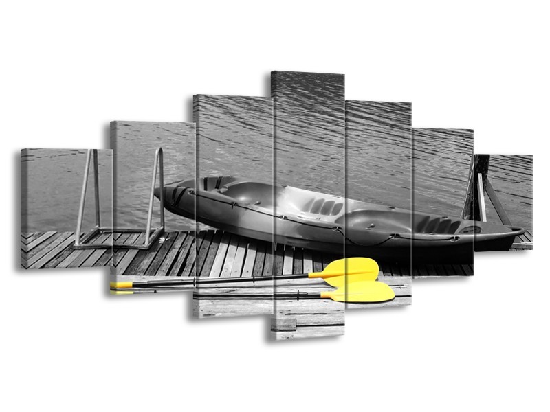 Glasschilderij Boot, Water | Zwart, Wit, Geel | 210x100cm 7Luik
