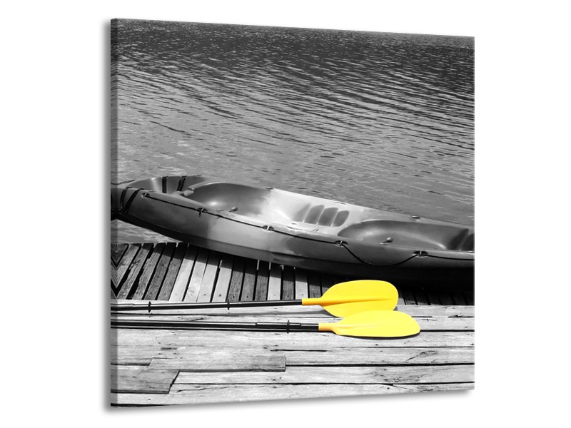 Canvas Schilderij Boot, Water | Zwart, Wit, Geel | 50x50cm 1Luik