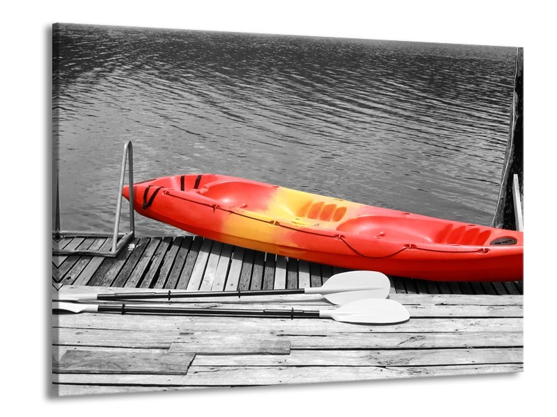 Canvas Schilderij Boot, Water | Zwart, Wit, Rood | 100x70cm 1Luik