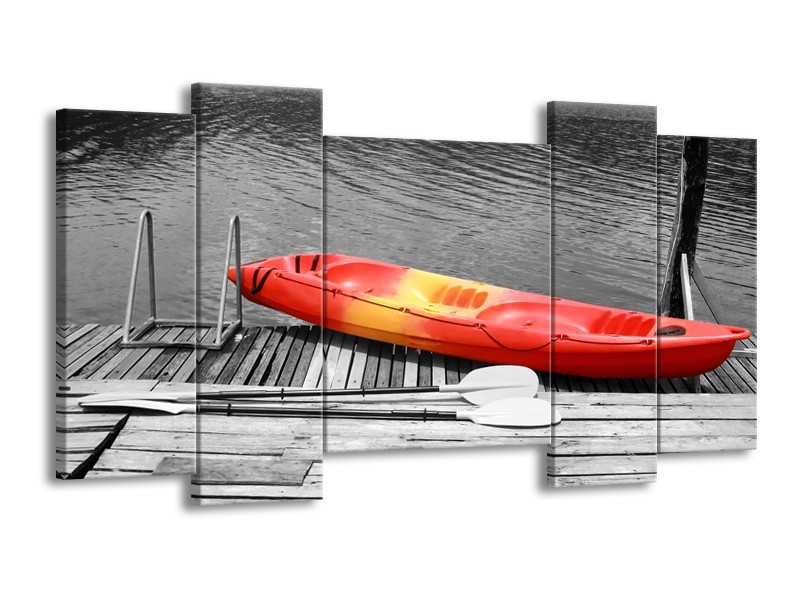 Glasschilderij Boot, Water | Zwart, Wit, Rood | 120x65cm 5Luik